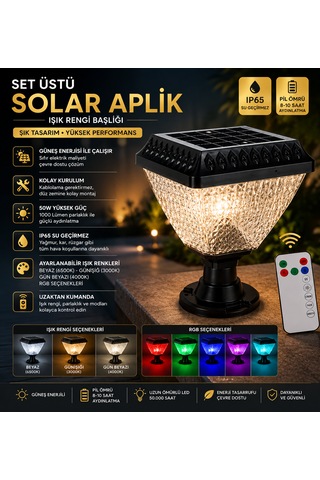 30 W Set Üstü Güneş Enerjili Solar Aplik Uzaktan Kumandalı Beyaz-günışığı-gün Beyazı-rgb .