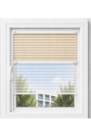 Krem Perde + Tül Çift Sistem Plise Perde - Cam Balkon Perdesi - Ofis Perdesi - Mutfak Perdesi - Salon Perdesi
