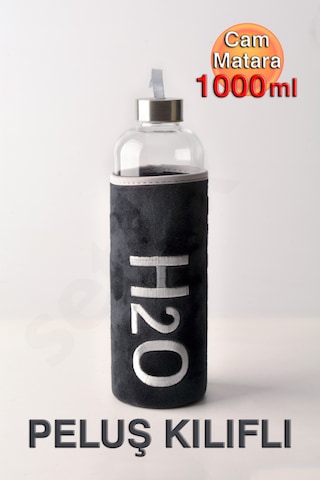 H2o Siyah Peluş Kılıflı Cam Matara 1000ml