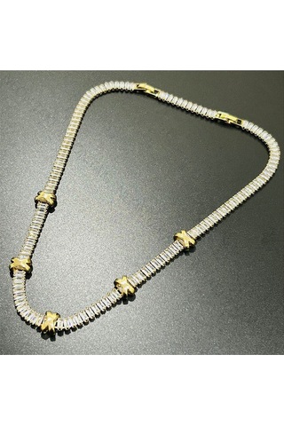 Xo Figürlü, Zirkon Taşlı, Su Yolu, Paslanmaz Çelik Kolye 223, Altın Renk Altın