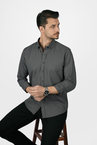 Füme Yaka Düğmeli Premium Şamre Slimfit Erkek Gömlek Füme