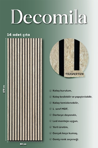 Mdf Ahşap Akustik Duvar Paneli 60x275 Cm - Traverten Pvc 60x275