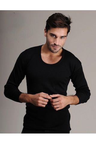Hasyün Erkek Siyah %61 Yün Uzun Kol Fanila Atlet İçlik 4002 - 2 Adet Siyah