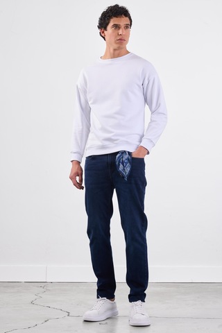 Dufy Beyaz Bisiklet Yaka Regular Fit Erkek Sweatshirt Beyaz