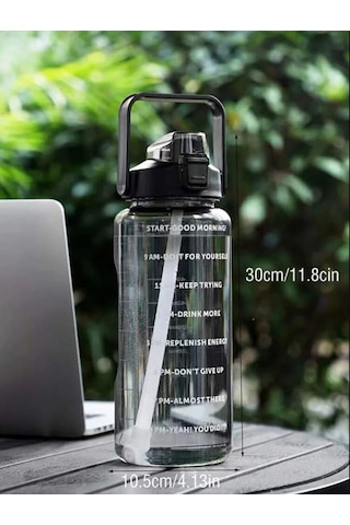Pipetli Motivasyonel Su Matarası 2 L Siyah