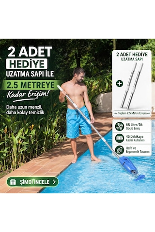 Yousky - Yeni Şarjlı Havuz El Süpürgesi - İlave 2 Sap Hediyeli