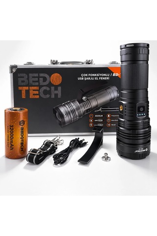 Bd-12 60w Tg Led Alüminyum Alaşımlı Zoomlu Type-c Şarjlı El Feneri