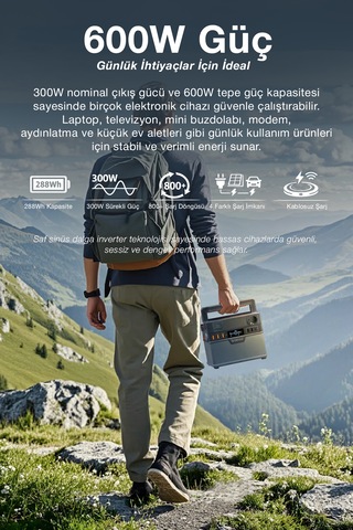600w Taşınabilir Güç Istasyonu 78000 Mah Kablosuz Şarjlı Solar Destekli App Kontrollü 288wh Kapasite