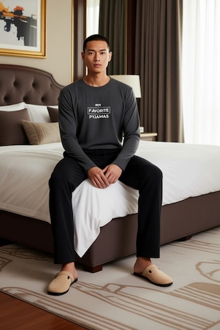 Erkek Antrasit Baskılı Sweatshirt Ve Pantolon Ev Giyim Takımı Fon