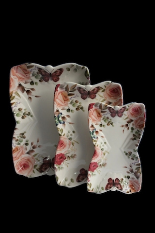 Dijital Desen 3'lü Kelebek Tabak Çok Renkli