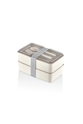 Lunch Box 2 Katlı Krem Çatal Kaşıklı Saklama Kabı 1003 Beslenme
