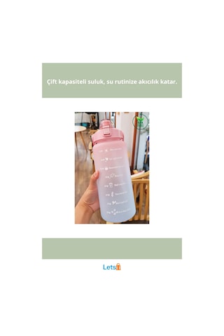 Motivasyonel Su Matarası 2000 Ml Ve 900 Ml Pipetli Çok Renkli
