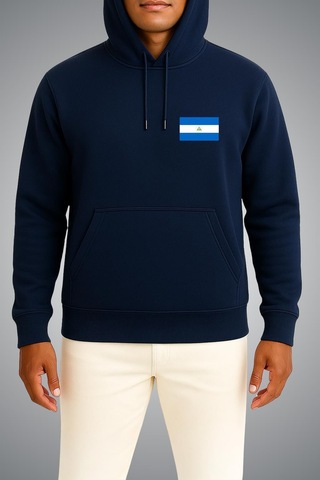 Bahriyeli Collection Kapüşonlu Nikaragua Bayrağı Cep Baskılı Unisex Sweatshirt Lacivert