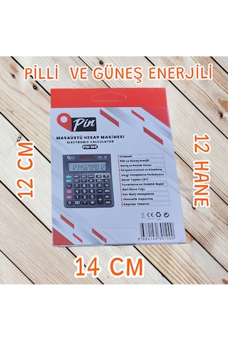 12x14 Cm 12 Haneli Pilli Ve Güneş Enerjili Hesap Makinesi Tax Mevcut Masaüstü Hesap Makinası Çok Renkli
