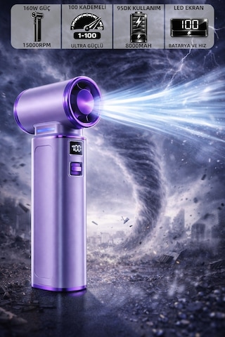 Mioji AD72 Pro 8000MAH 150000RPM Taşınabilir Güçlü Hava Üfleme Cihazı - Mor
