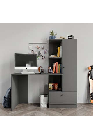 Merlin Mobilya Minör Antrasit Çalışma Masası Ve Kitaplık Antrasit