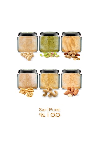 6 Çeşit Saf Ezme Antep Fıstığı Fındık Fıstık Kaju Ceviz Badem Ezmesi Bi Kavanoz 330 Cc. Cam Kavanoz