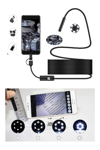 10metre 3-ın-1 Endoskop Kamera, Usb Ve Android, Type-c Bağlantılı, 6 Led Işıklı, Sert Kablo,su Geçirmez,yılan Kamera, Borescope