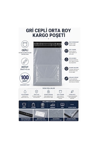 Northcity Gri Cepli Orta Boy Kargo Poşeti 30x37+5 Cm 100 Adet