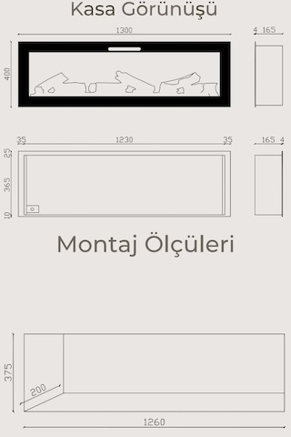 Masta 130 Elektrikli Şömine - Isıtıcısız, Cam Çerçeveli, Sınırsız