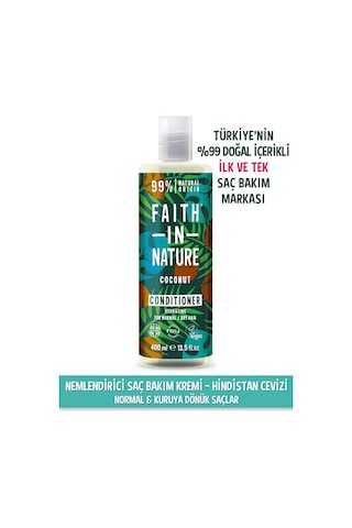 Faith in Nature %99 Doğal nemlendirici Hindistan Cevizi Normal & Kuruya Dönük Saçlar İçin Saç Bakım Kremi 400 ML