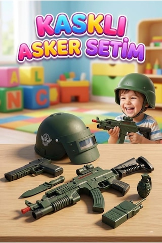 Kasklı Asker Setim Sesli Işıkllı 7 Parçalı Aksiyon Dolu Askeri Oyuncak Seti 8+ Yaş