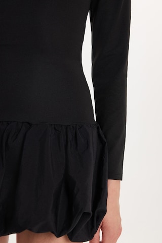 Tudors Kadın Slim Fit Dar Kesim Uzun Kollu Bisiklet Yaka Mini Siyah Elbise-34207 Siyah