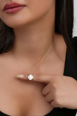 14k Altın Kaplamalı 925 Ayar Gümüş Granada Saray Yoncası Kolye - Beyaz 231829003 Altın