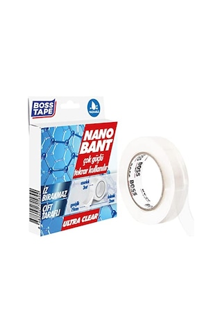 Boss Tape Tarafli Nano Bant, 19 Mm X 3 Mt Boyut, Seffaf Çift