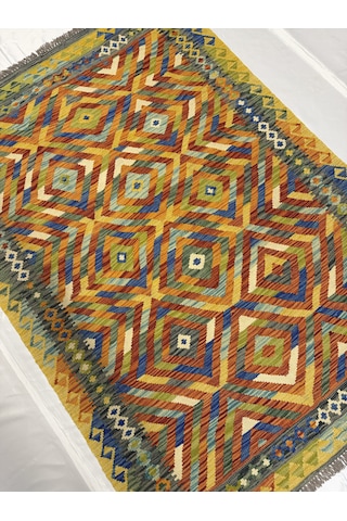 El Dokuma Afgan Kilim 100% Yün Kök Boya Elsanat Eserı İle Harıka Model Çok Renkli