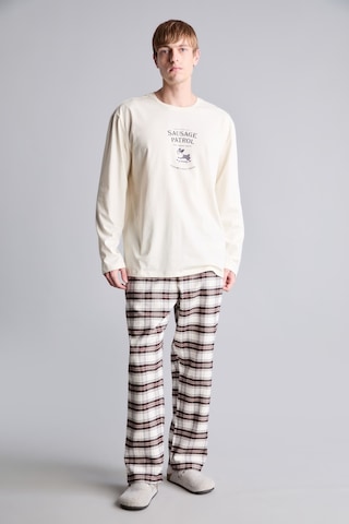Defacto %100 Pamuk Baskılı Ekoseli New Regular Fit Uzun Kollu 2li Flanel Pijama Takımı H9920ax26auer238 Ekru-er238