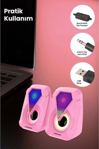 Sprange Sr-pn785 2.0 Rgb Işıklı Multimedia 5v 3w 2 Gaming Oyuncu Speaker -pembe