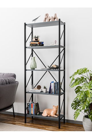 Metal Kitaplık 5 Raflı Dekoratif Kitaplık Ev Ofis Mutfak Rafı Çok Amaçlı Antrasit