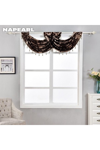 Krem 1 Pc Napearl Lüks Çiçek Retro Tarzı Dalga Perde Boncuklu Valance Tasarım Moda Pencere Jakarlı Perde Ev Dekor Krem
