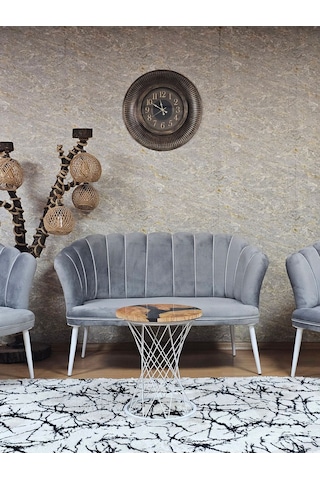 Zafir Papatya Çay Seti Koltuk Takımı Beyaz Boyalı Sivriltme Ayak, Balkon, Salon, Ofis, Cafe Koltuk Takımı Gri