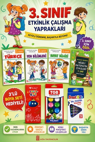 3.sınıf Etkinlik Çalışma Yaprakları Seti Boya Seti Hediyeli