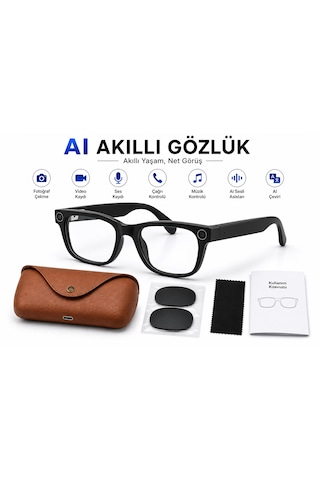 Aı Akıllı Gözlük Kameralı Bluetooth Gözlük Fotoğraf Video Çekimi, Sesli Asistan, Çeviri, Arama Ve Müzik Kontrollü