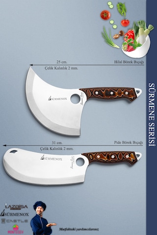 Sürmene Serisi Mutfak Bıçak Seti Ekmek Sebze Salata Börek Pizza Şef Bıçağı 2 Li Set Kahve Mft-217 Kahverengi