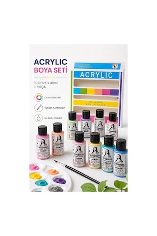 Chalk Akrilik Boya 10 Renkx40 Ml Fırça Hediyeli 1 Paket Monalisa Akrilik Boya Resim Dersi Tuval Ahşap Taş Boya Seti Çok Renkli