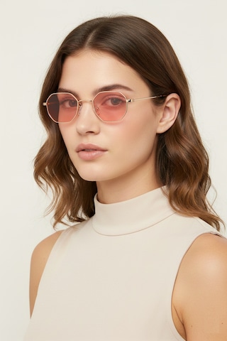 Daniel Klein Dk4183-6 Soft Pembe Küçük Altıgen Polarize Camlı Kadın Güneş Gözlüğü Gold