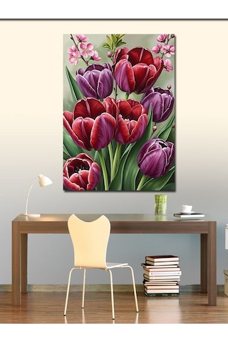 Kanvas Tablo Bahar Dönemi Mor Laleler 100cmx140cm