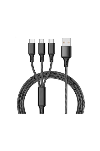 Monyee 1.2m Siyah Nylon Örgü 3'lü Kablosu - 2.4a Hızlı Şarj - Type-c, Micro Usb Ve İphone Uyumlu - Dayanıklı Ve Esnek Tasarım
