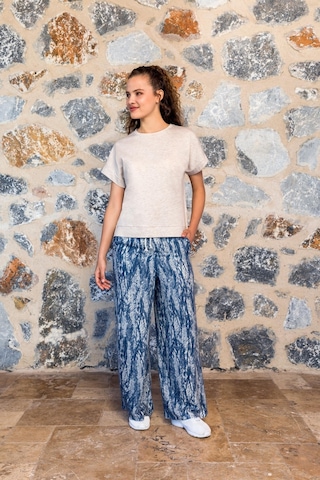 Kadın Kısa Kol Bej Mavi Pijama Takım C6t0n04y42 001