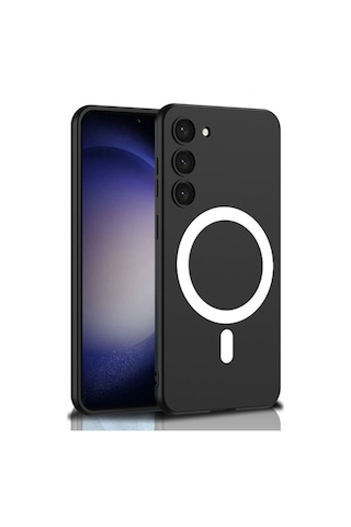 Samsung Galaxy Uyumlu S23 Kılıf Wireless Şarj Özellikli Zore Kıpta M-safe Silikon Kapak Siyah