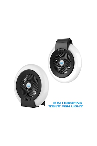 Honmex Siyah Tahtaçıklı Led Işıklı Kamp Fanı - 3600mah Li-pil İle Taşınabilir, Hız Ve Parlaklık Ayarlanabilir