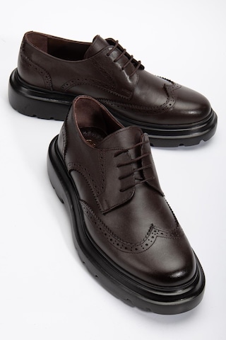 Hakiki Deri Erkek Klasik Ayakkabı Kahve Kalın Taban Bağlı-3919