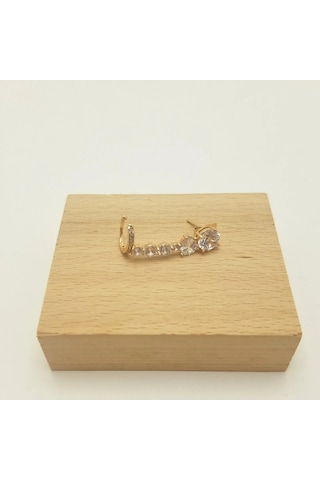 Su Yolu Kıstırmalı Çelik Kıkırdak Küpe Gold