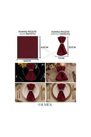 Kumaş Peçete 50'li Paket Peçete Halka Hediyeli Tam 100 Parça Bordo Bordo