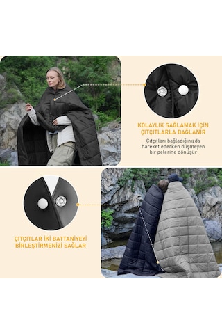Haegs Kamp Battaniyesi - Dış Mekan Hafif Kompakt Seyahat Yorganı Kamp Yürüyüş Outdoor Şal, Battaniye 175-135 Cm Siyah
