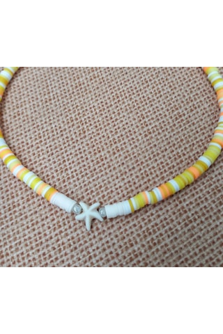 Sarı Deniz Yıldızı Boncuk Fimo Kolye Renkli Kadın Kolye PYTKFIMOK Gümüş